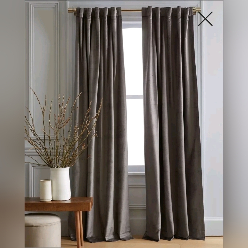 NWT! Quince Luster Velvet SLate Filtering Curtains, 48" x 96" 2- Panels (E78)